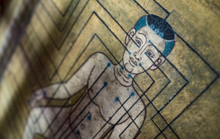 Eine altertümliche chinesische Zeichnung eines Menschen mit Akupunkturpunkten gekennzeichnet .